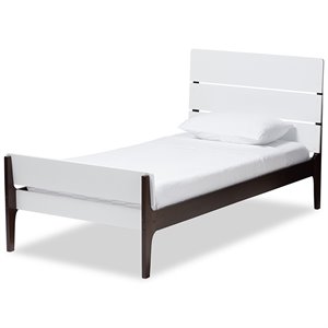 bowery hill twin slat platform bed in white and dark brown