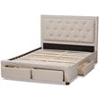 Bowery Hill Tufted King Storage Platform Bed in Light Beige