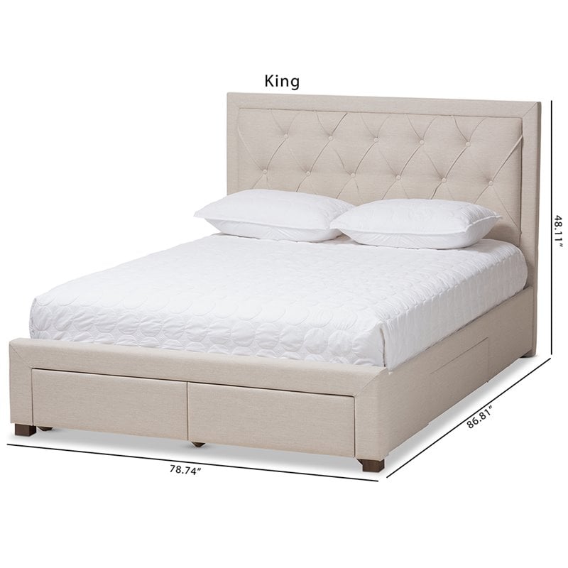 Bowery Hill Tufted King Storage Platform Bed in Light Beige