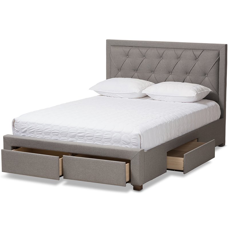 Bowery Hill Tufted Queen Storage Platform Bed in Light Gray