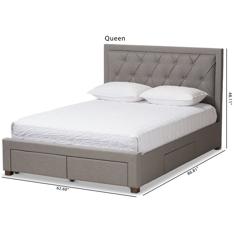 Bowery Hill Tufted Queen Storage Platform Bed in Light Gray