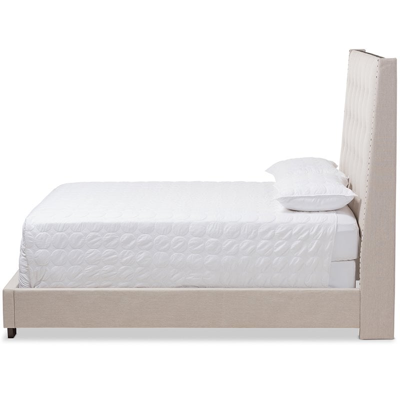 Bowery Hill Tufted Queen Panel Bed in Light Beige