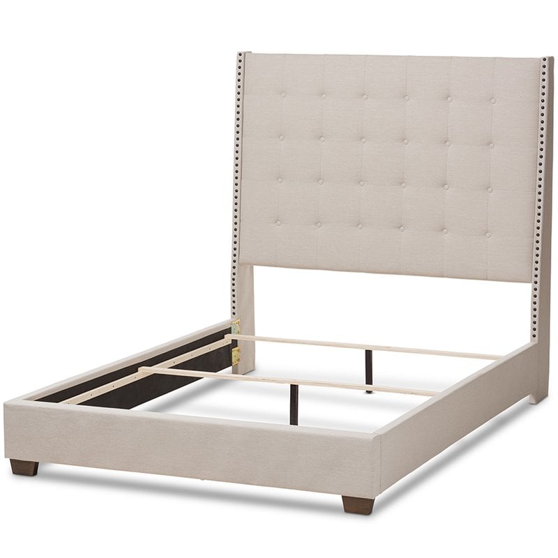 Bowery Hill Tufted Queen Panel Bed in Light Beige