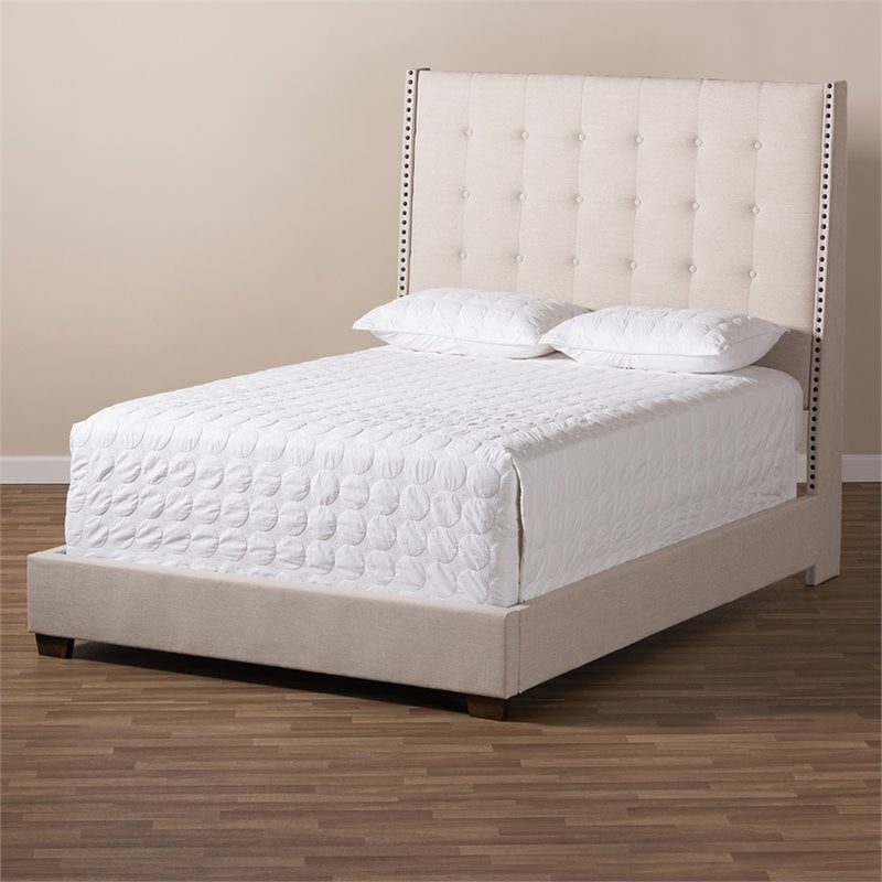 Bowery Hill Tufted Queen Panel Bed in Light Beige