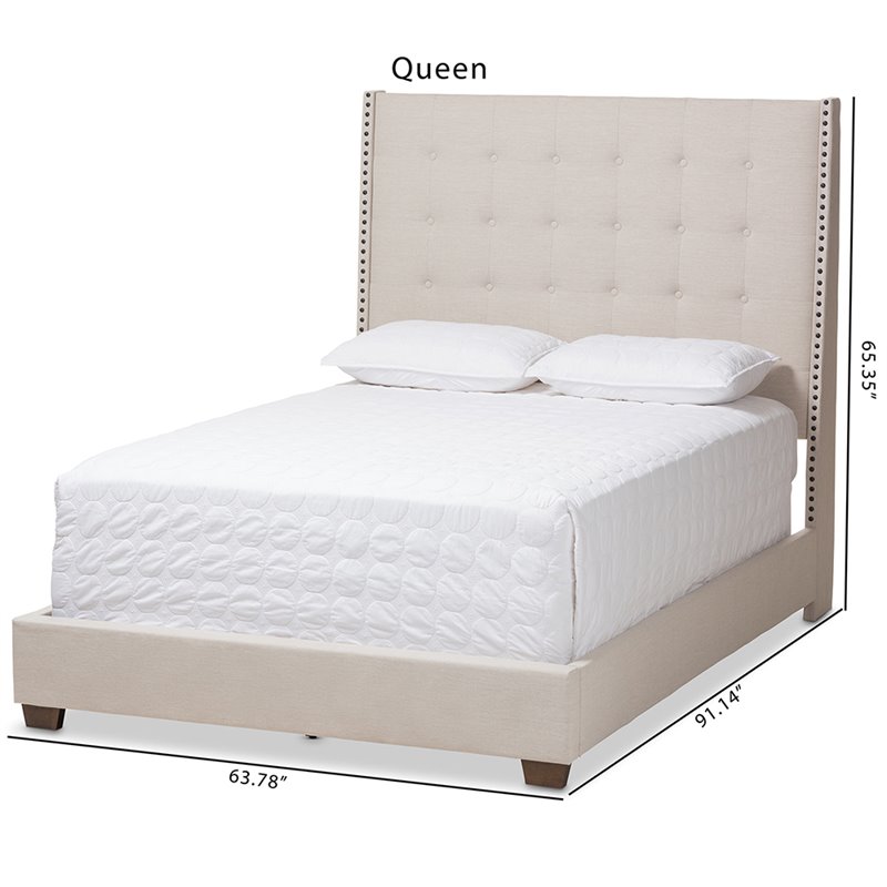 Bowery Hill Tufted Queen Panel Bed in Light Beige