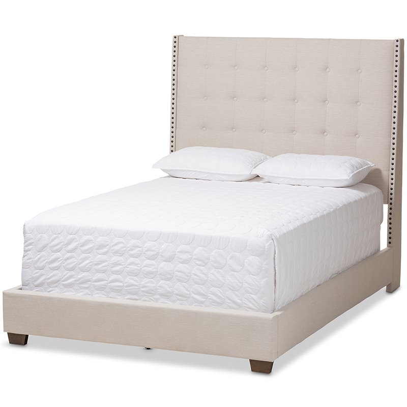 Bowery Hill Tufted Queen Panel Bed in Light Beige