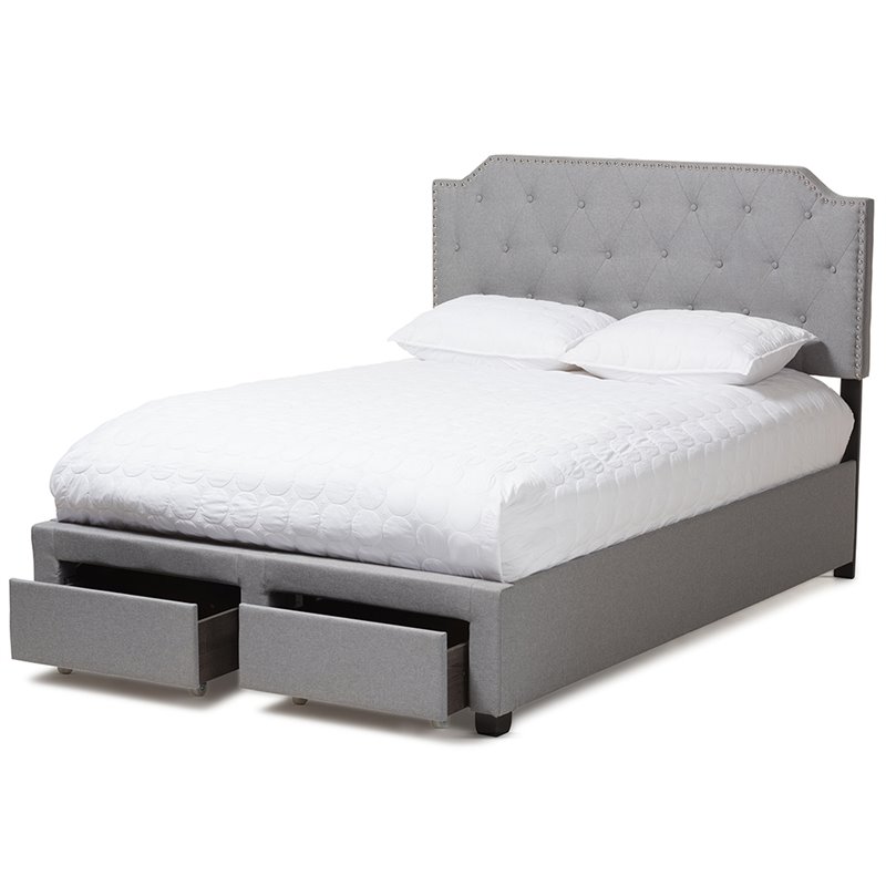 Bowery Hill Tufted Queen Storage Panel Bed in Gray