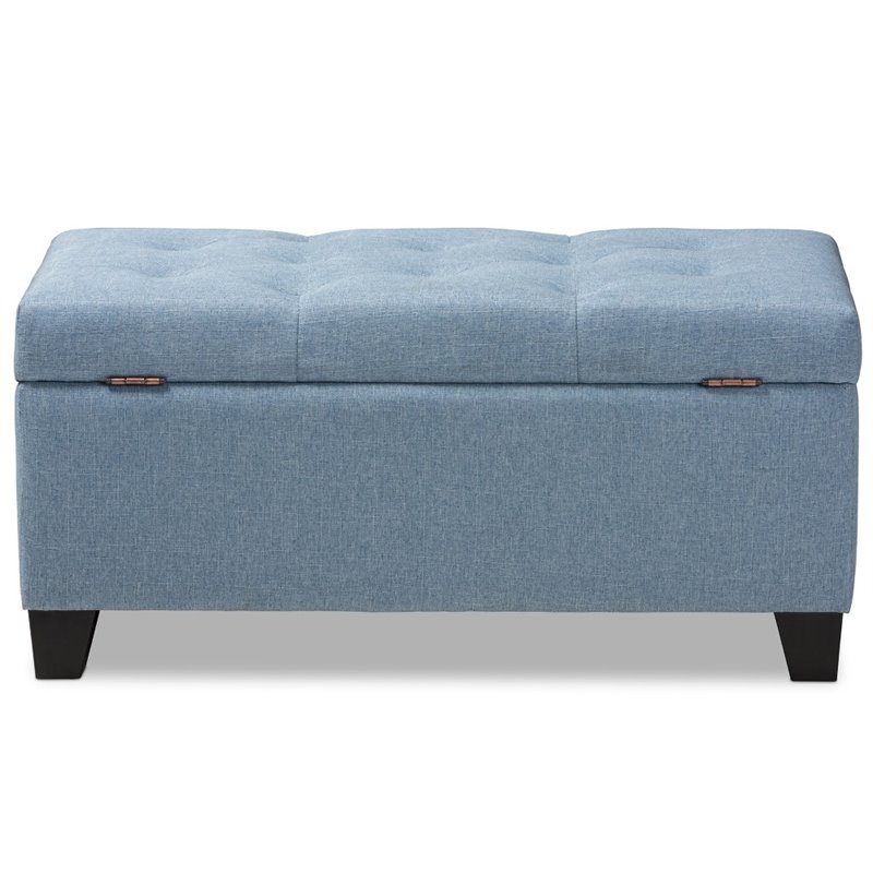 Bowery Hill Upholstered Storage Ottoman Bench in Light Blue