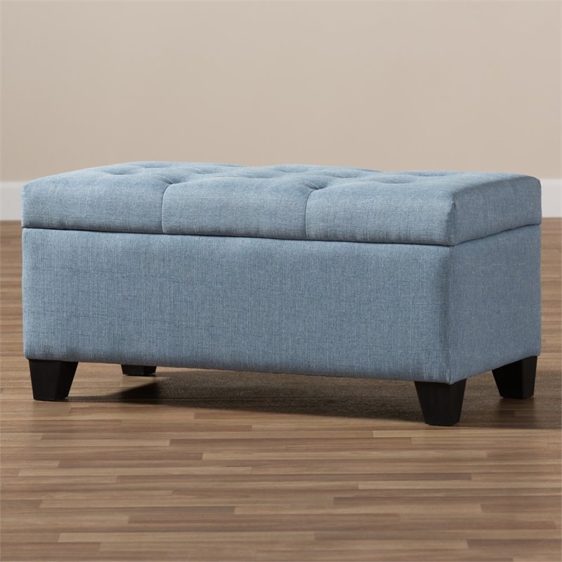 Bowery Hill Upholstered Storage Ottoman Bench in Light Blue
