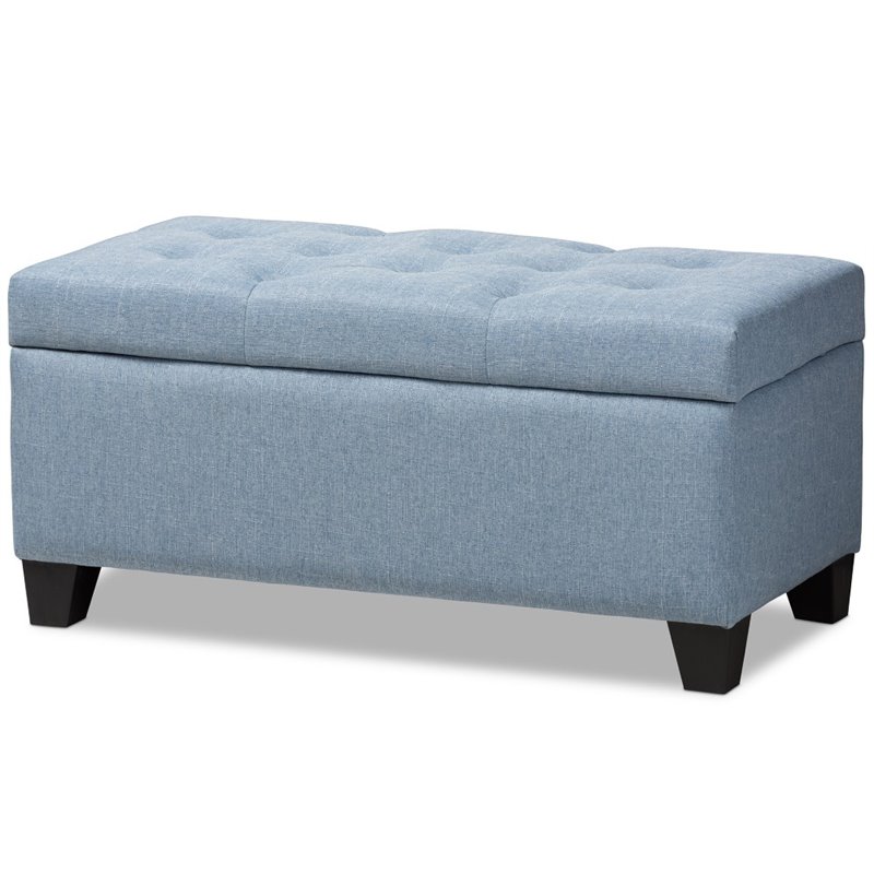 Bowery Hill Upholstered Storage Ottoman Bench in Light Blue