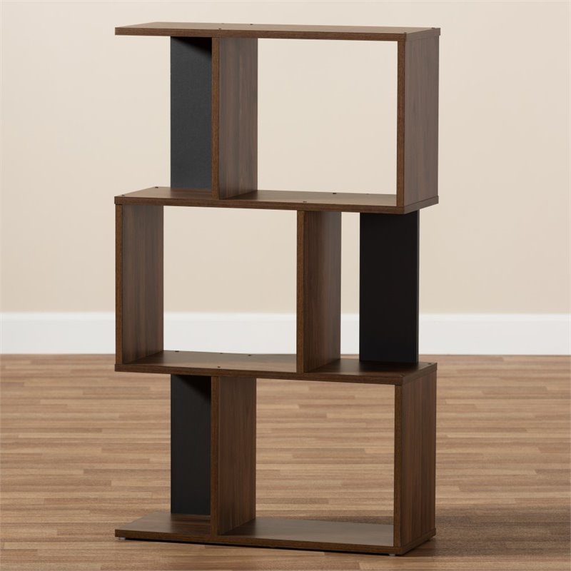 Bowery Hill 3 Shelf Display Bookcase in Brown and Dark Grey