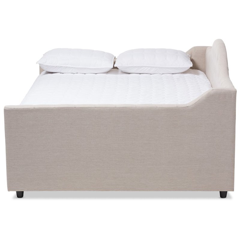 Bowery Hill Fabric Tufted Queen Daybed with Trundle in Light Beige