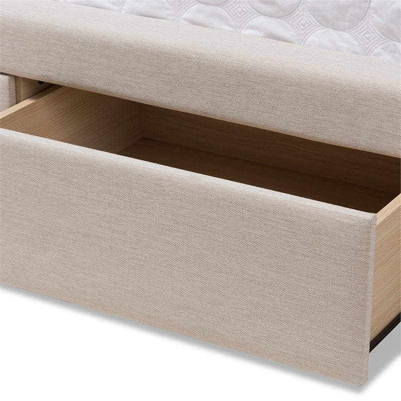 Bowery Hill Tufted Queen Storage Platform Bed in Light Beige