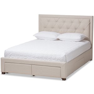 Bowery Hill Tufted Queen Storage Platform Bed in Light Beige