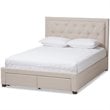 Bowery Hill Tufted Queen Storage Platform Bed in Light Beige