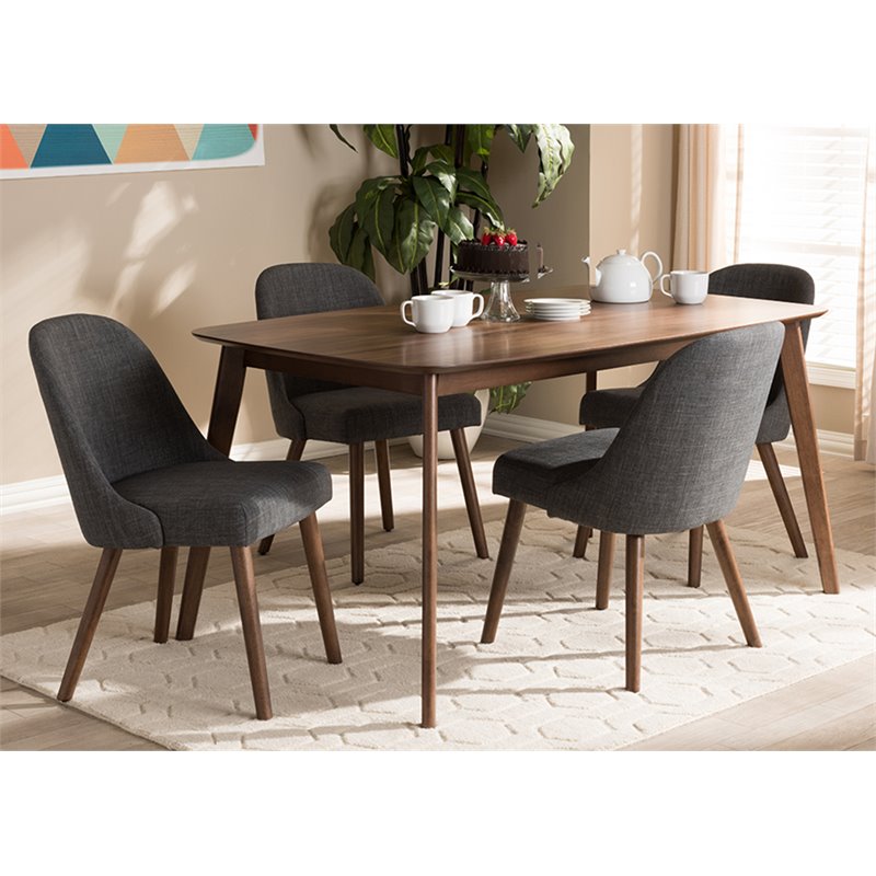 Bowery Hill 5 Piece Dining Set in Dark Gray and Walnut Brown