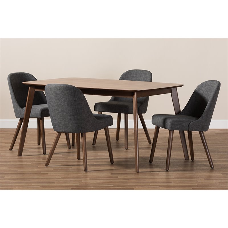 Bowery Hill 5 Piece Dining Set in Dark Gray and Walnut Brown