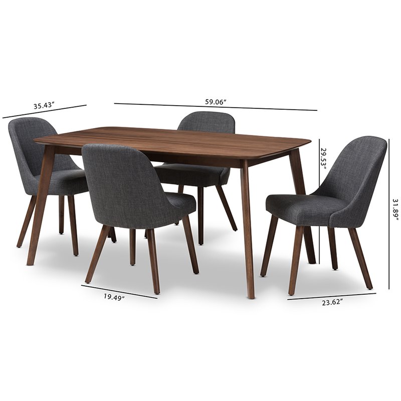 Bowery Hill 5 Piece Dining Set in Dark Gray and Walnut Brown