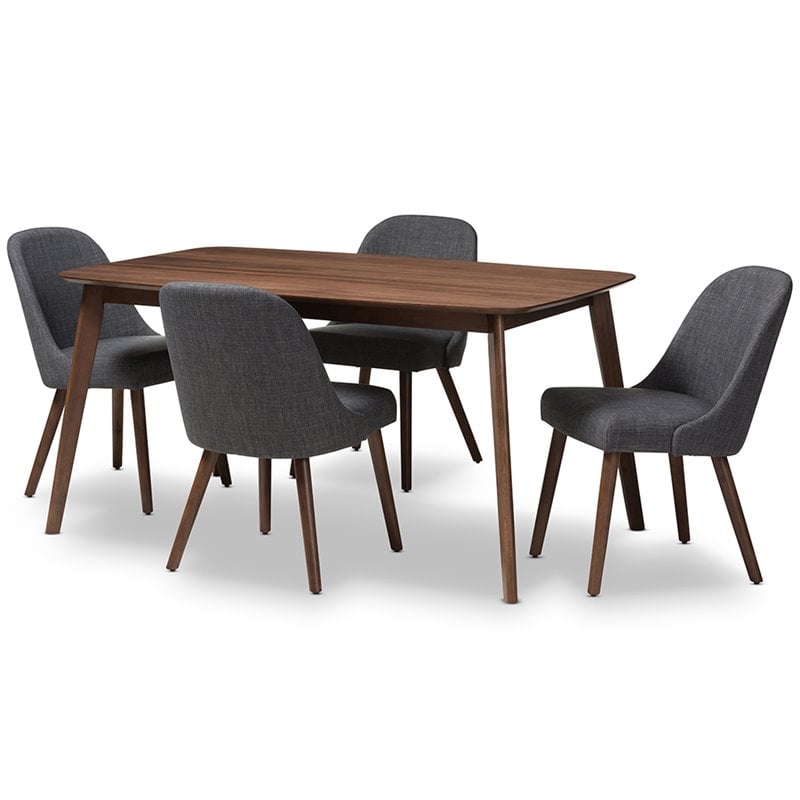 Bowery Hill 5 Piece Dining Set in Dark Gray and Walnut Brown