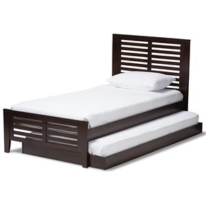 bowery hill twin slat platform bed with trundle in dark brown