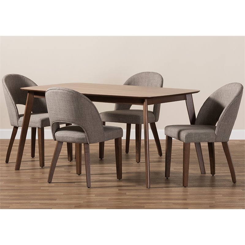 Bowery Hill 5 Piece Dining Set in Light Gray and Walnut Brown