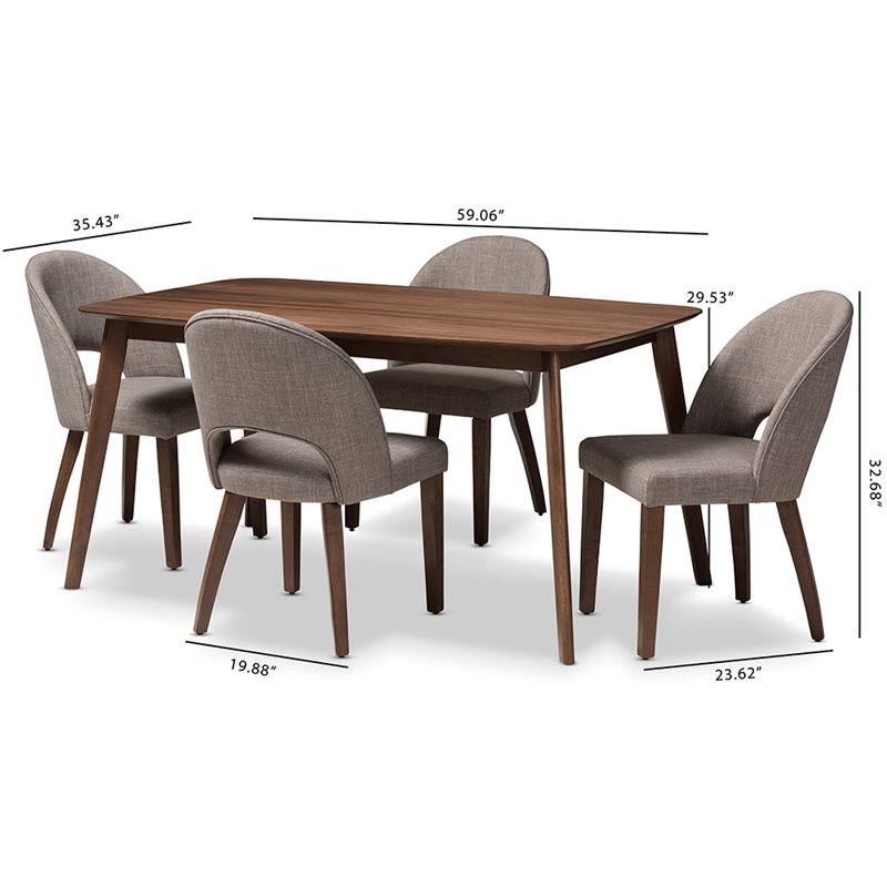 Bowery Hill 5 Piece Dining Set in Light Gray and Walnut Brown