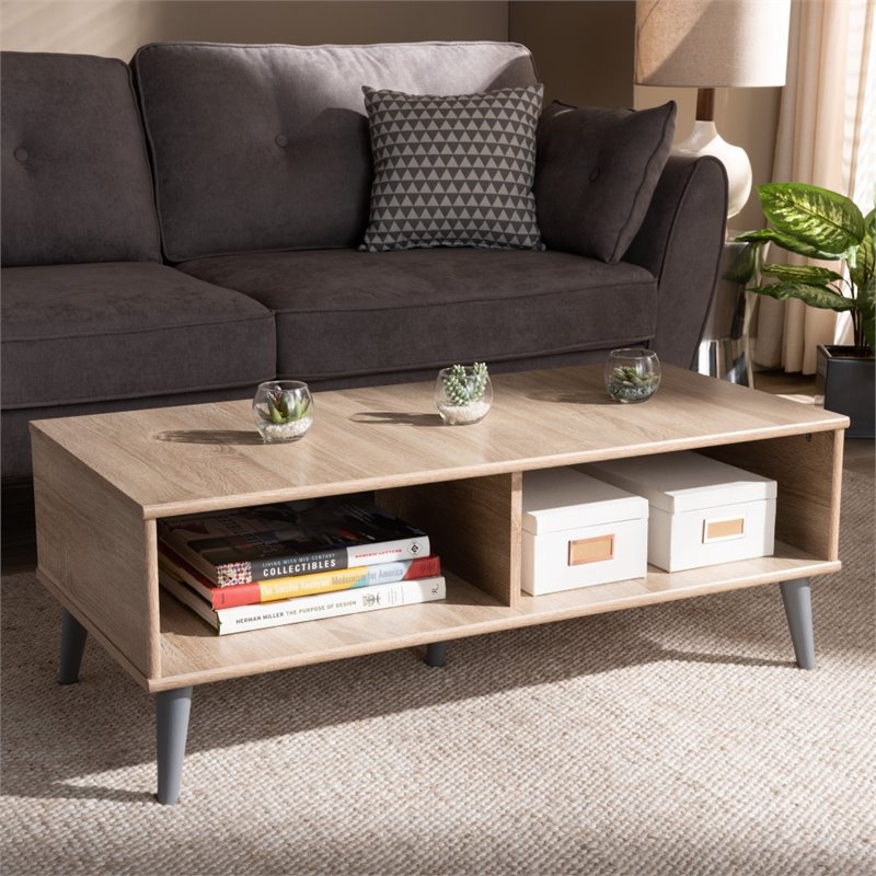 Bowery Hill Wood Coffee Table in Oak and Light Grey