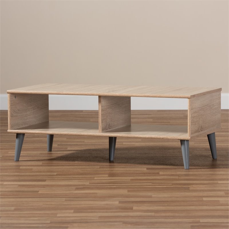 Bowery Hill Wood Coffee Table in Oak and Light Grey