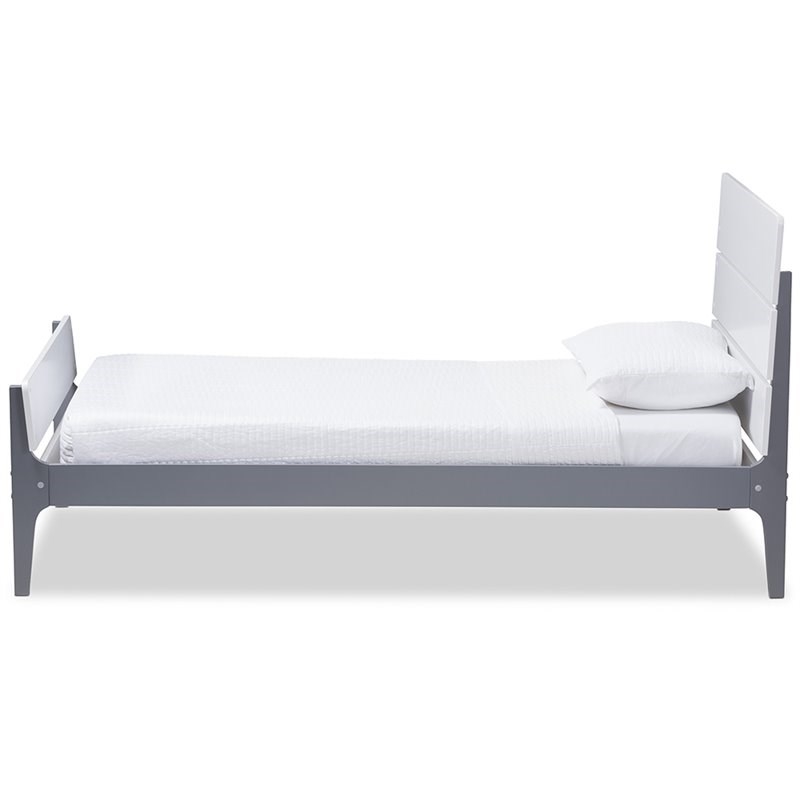 Bowery Hill Twin Slat Platform Bed in White and Gray