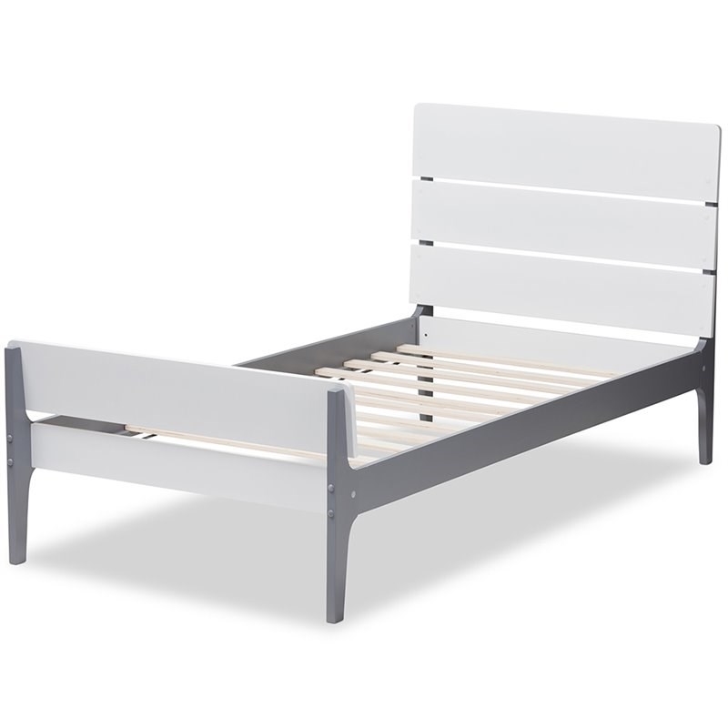 Bowery Hill Twin Slat Platform Bed in White and Gray