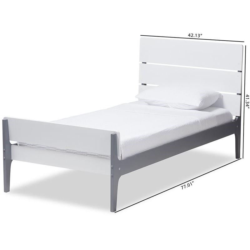 Bowery Hill Twin Slat Platform Bed in White and Gray