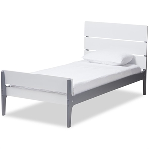 bowery hill twin slat platform bed in white and gray