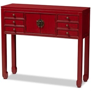 Bowery Hill 6 Drawer Console Table in Red and Bronze