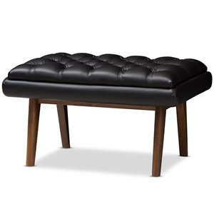 bowery hill faux leather ottoman in black and walnut