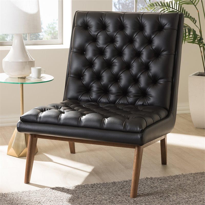 Bowery Hill Tufted Faux Leather Accent Chair in Black