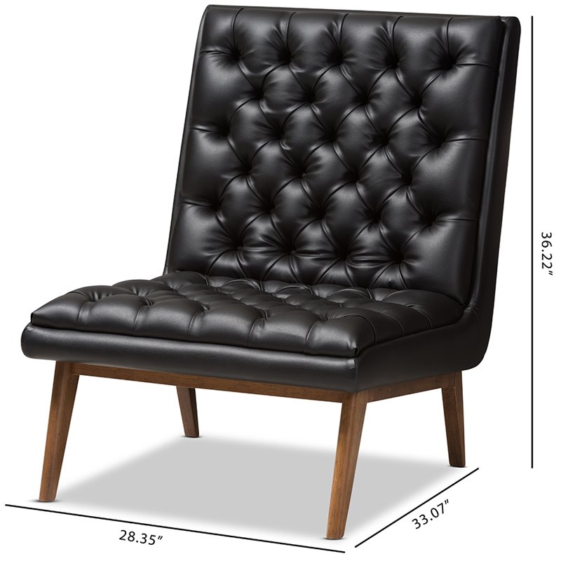 Bowery Hill Tufted Faux Leather Accent Chair in Black
