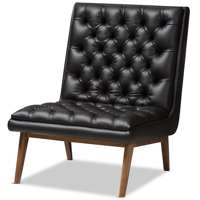 Bowery Hill Tufted Faux Leather Accent Chair in Black