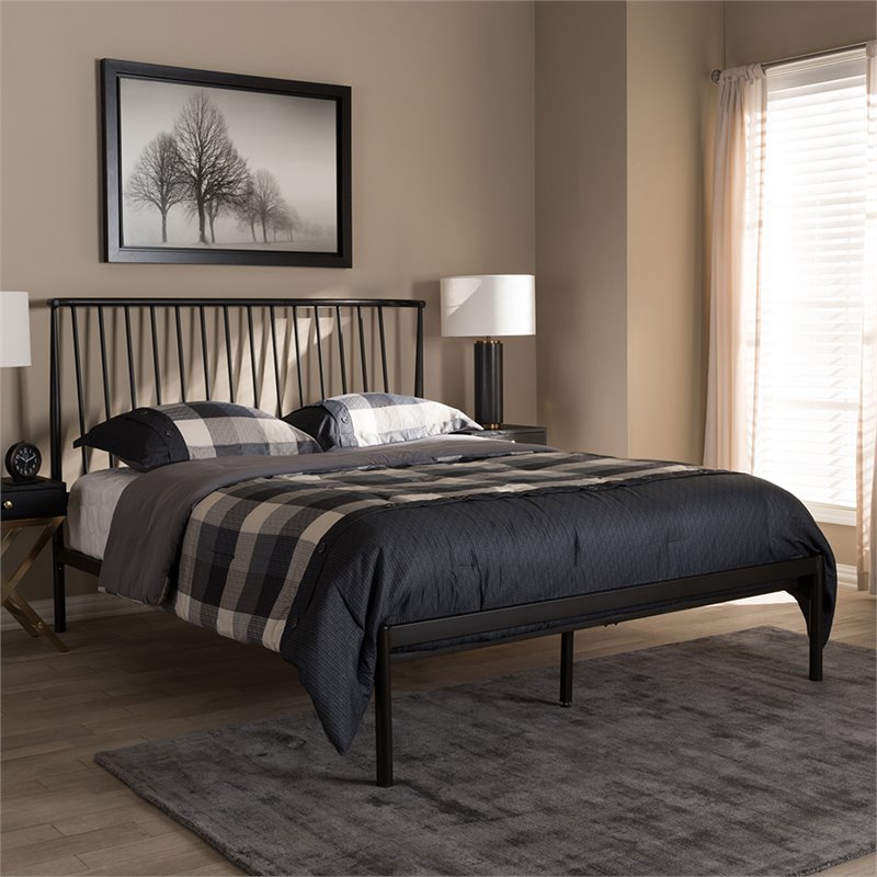 Bowery Hill Modern Metal Queen Spindle Platform Bed in Black