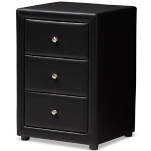 bowery hill 3 drawer faux leather nightstand in black