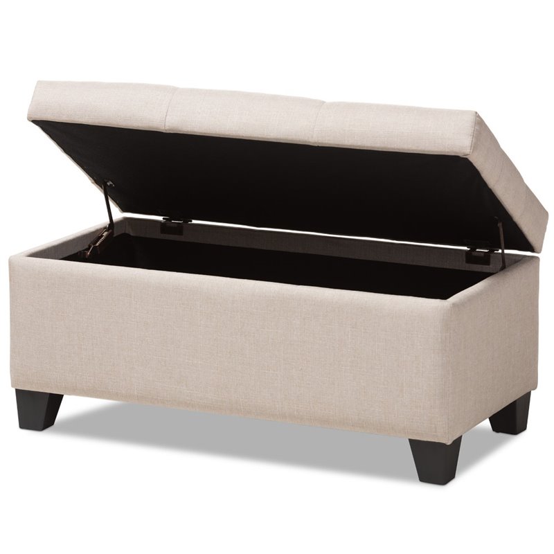 Bowery Hill Upholstered Storage Ottoman Bench in Beige