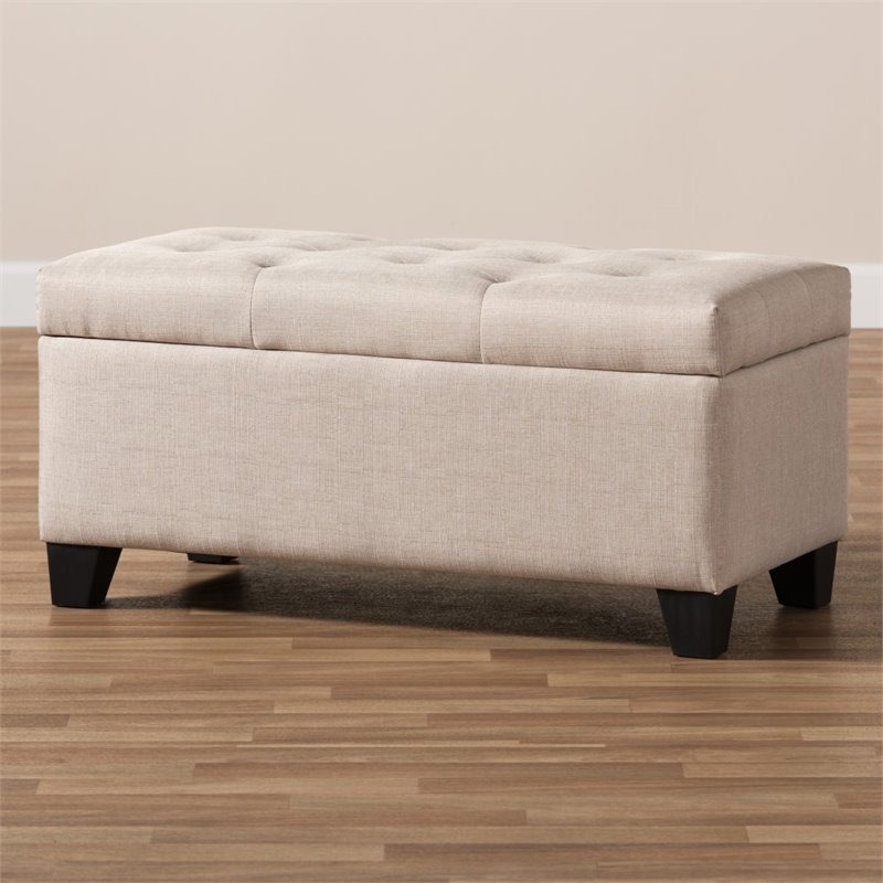 Bowery Hill Upholstered Storage Ottoman Bench in Beige