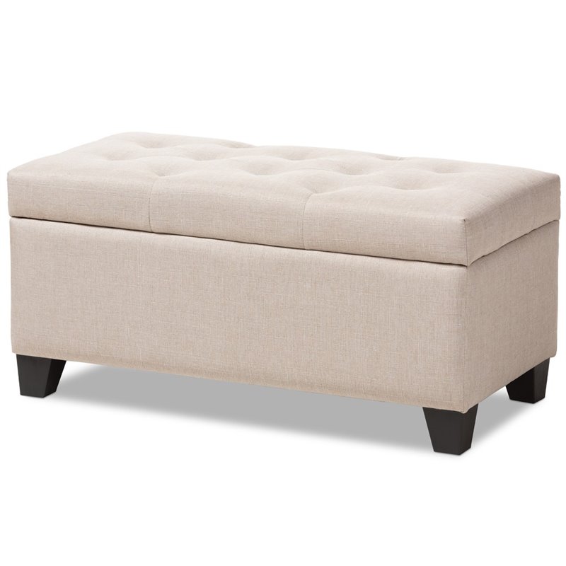 Bowery Hill Upholstered Storage Ottoman Bench in Beige