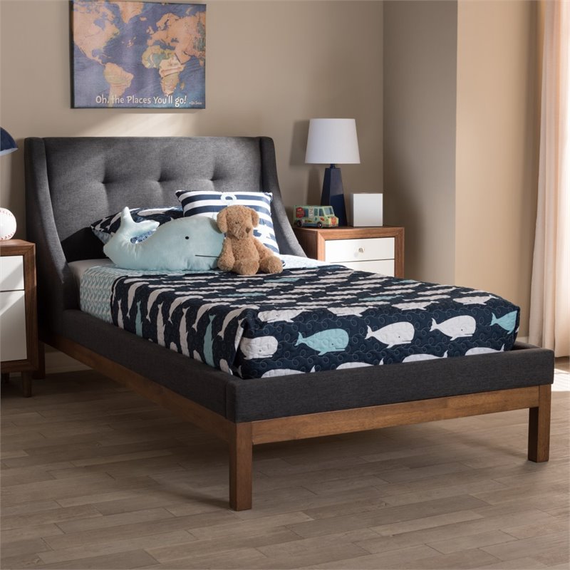 Bowery Hill Upholstered Twin Platform Bed in Dark Grey