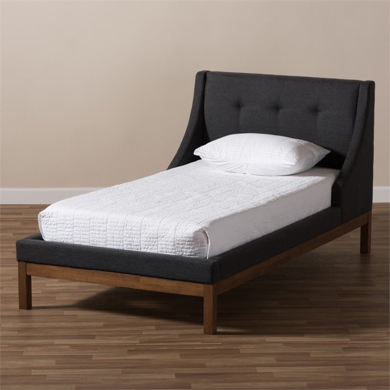 Bowery Hill Upholstered Twin Platform Bed in Dark Grey