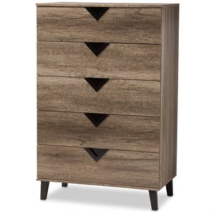 bowery hill 5 drawer contemporary chest in light brown