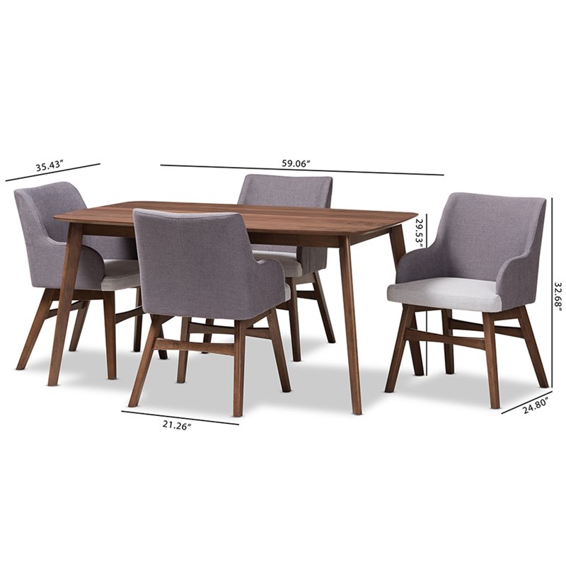 Bowery Hill 5 Piece Dining Set in Gray and Walnut Brown