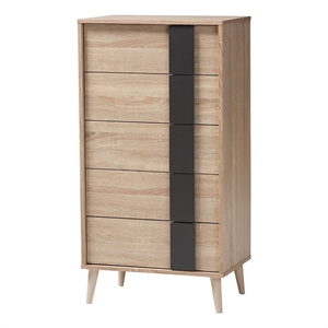 Bowery Hill Modern 5-Drawer Engineered Wood Chest in Light Oak Brown