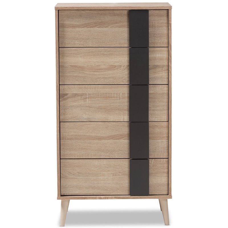 Bowery Hill Modern 5-Drawer Engineered Wood Chest in Light Oak Brown
