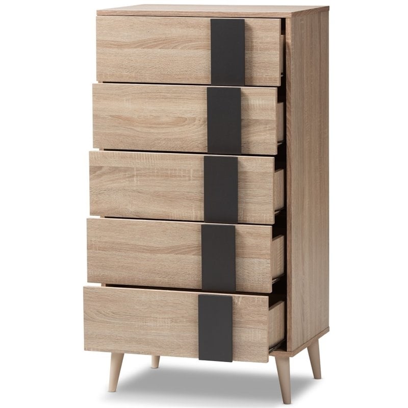 Bowery Hill Modern 5-Drawer Engineered Wood Chest in Light Oak Brown