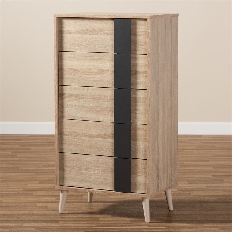 Bowery Hill Modern 5-Drawer Engineered Wood Chest in Light Oak Brown